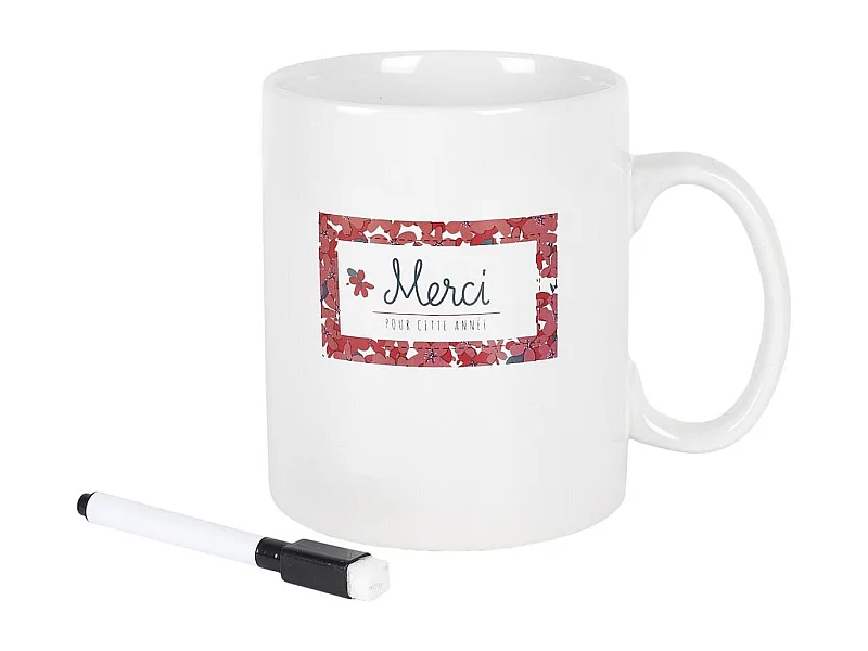 Mug XXL 80cl en céramique blanc avec message "Merci pour cette année" et feutre effaçable