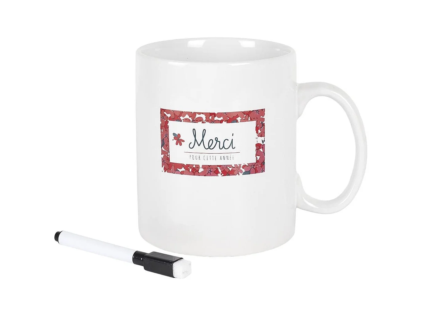 Mug XXL 80cl en céramique blanc avec message "Merci pour cette année" et feutre effaçable