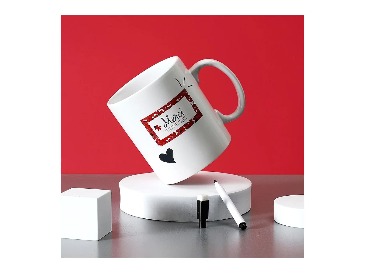 Mug XXL 80cl en céramique blanc avec message "Merci pour cette année" et feutre effaçable