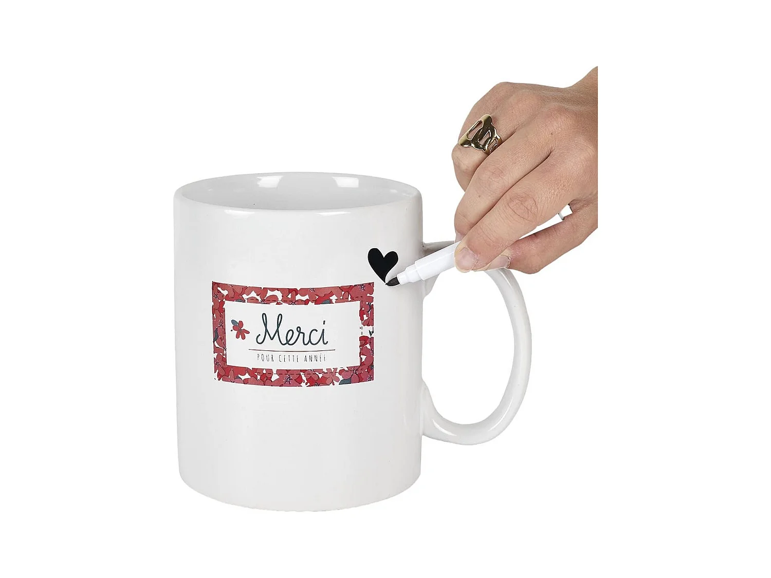 Mug XXL 80cl en céramique blanc avec message "Merci pour cette année" et feutre effaçable