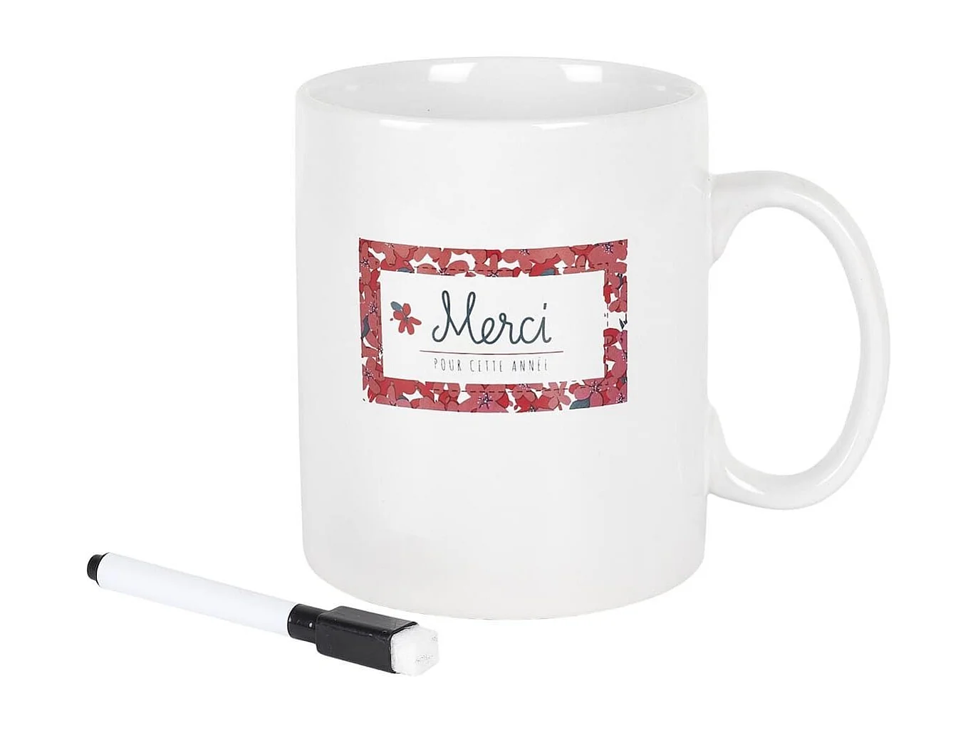 Mug XXL 80cl en céramique blanc avec message "Merci pour cette année" et feutre effaçable
