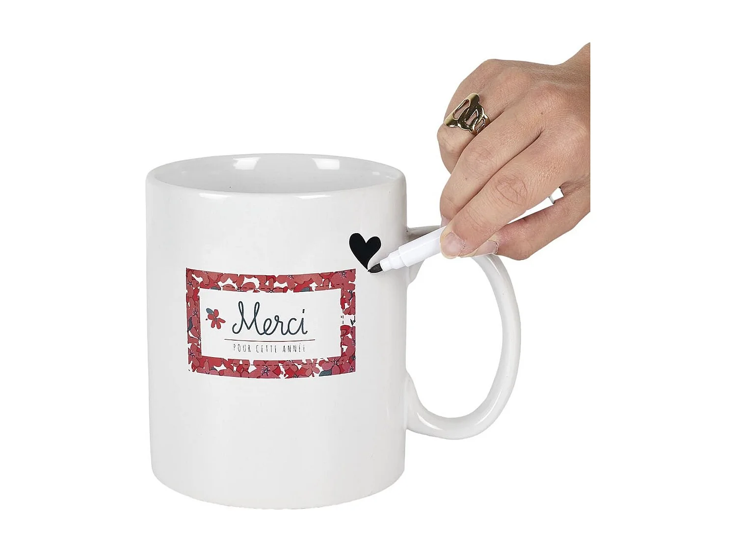 Mug XXL 80cl en céramique blanc avec message "Merci pour cette année" et feutre effaçable