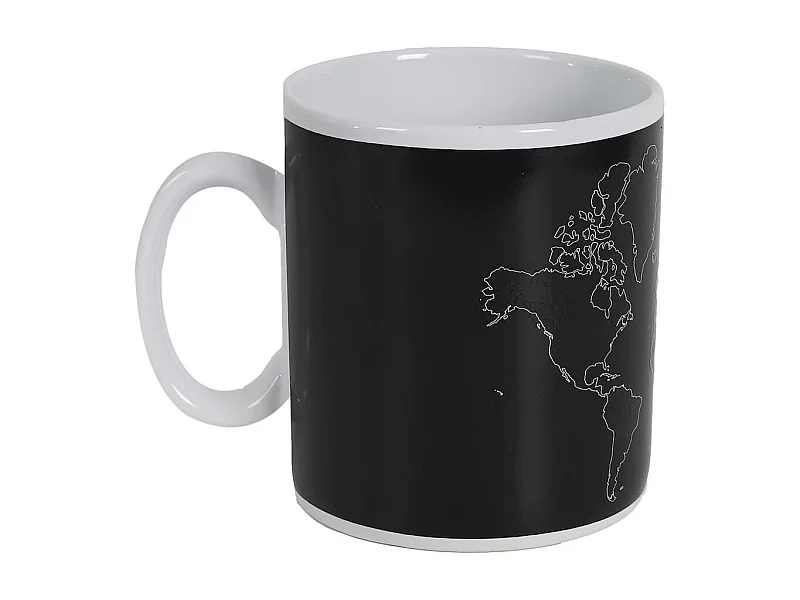 Mug thermoreactif XXL 70 cl en céramique noire avec carte du monde