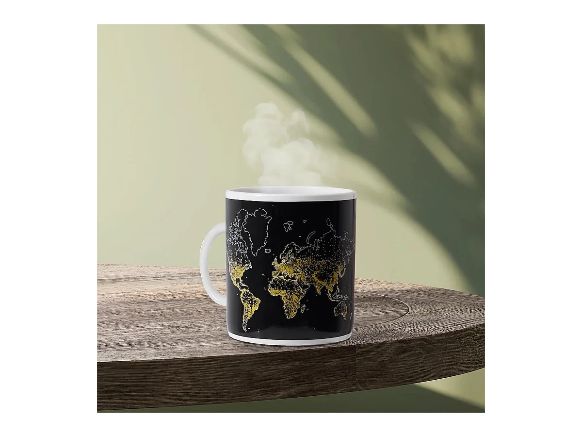 Mug thermoreactif XXL 70 cl en céramique noire avec carte du monde
