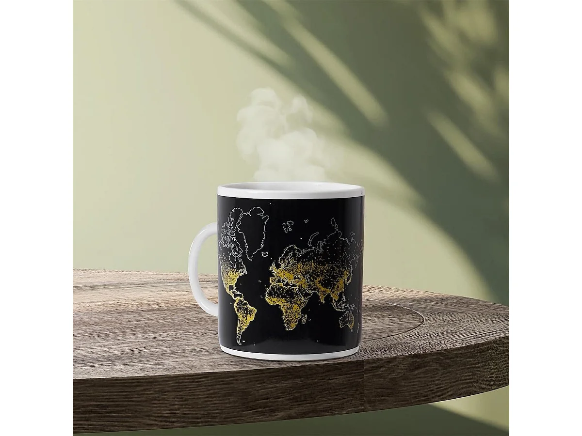 Mug thermoreactif XXL 70 cl en céramique noire avec carte du monde