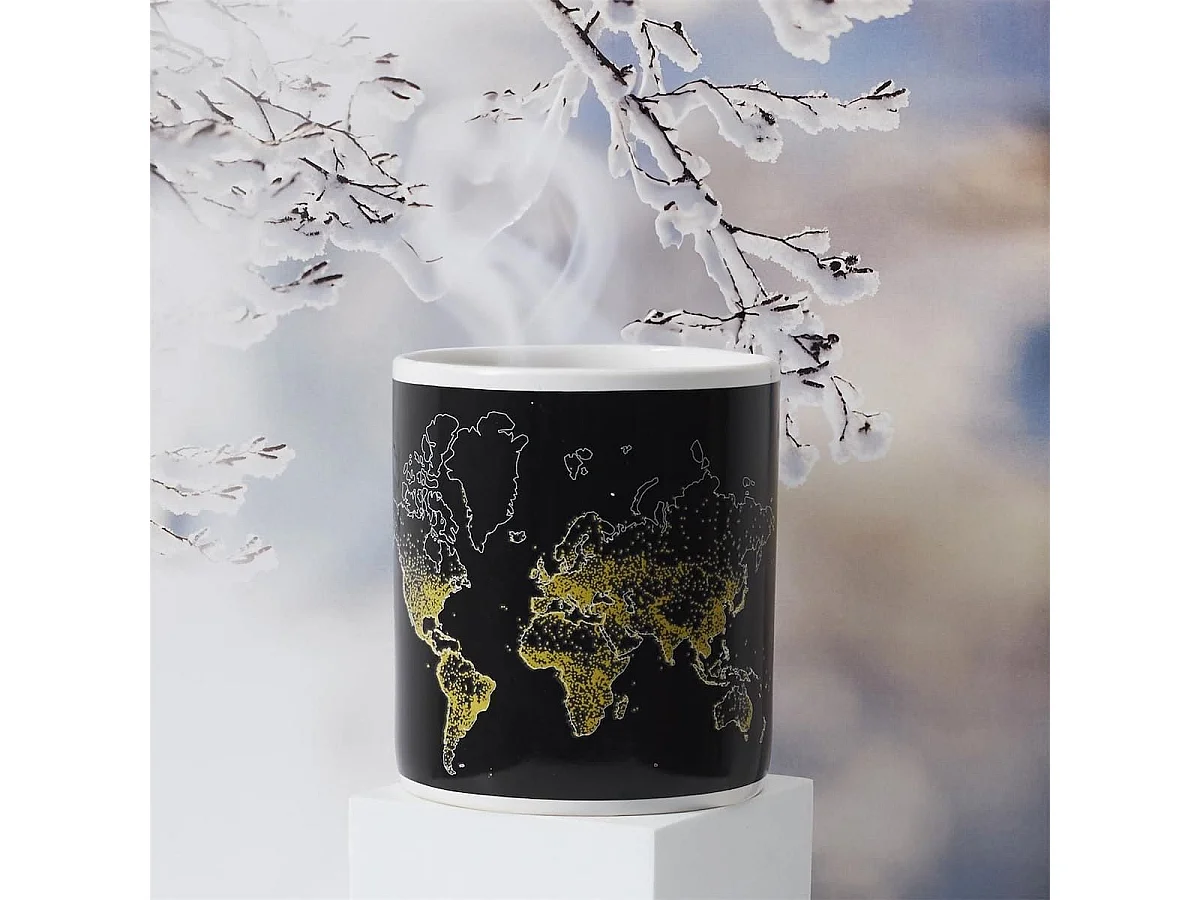Mug thermoreactif XXL 70 cl en céramique noire avec carte du monde