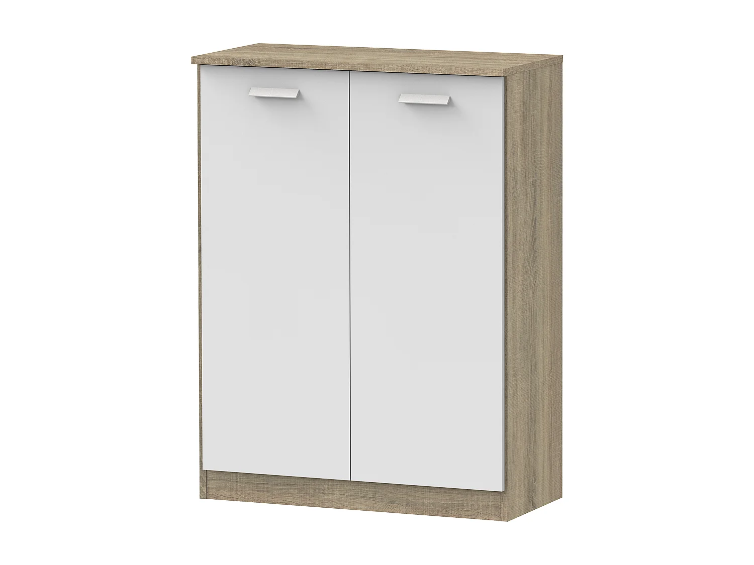 Armoire auxiliaire meuble multi-usages basse à 2 portes coloris Blanc et Chêne cambrien - Longueur 74 x Profondeur 36 x Hauteur 101 cm