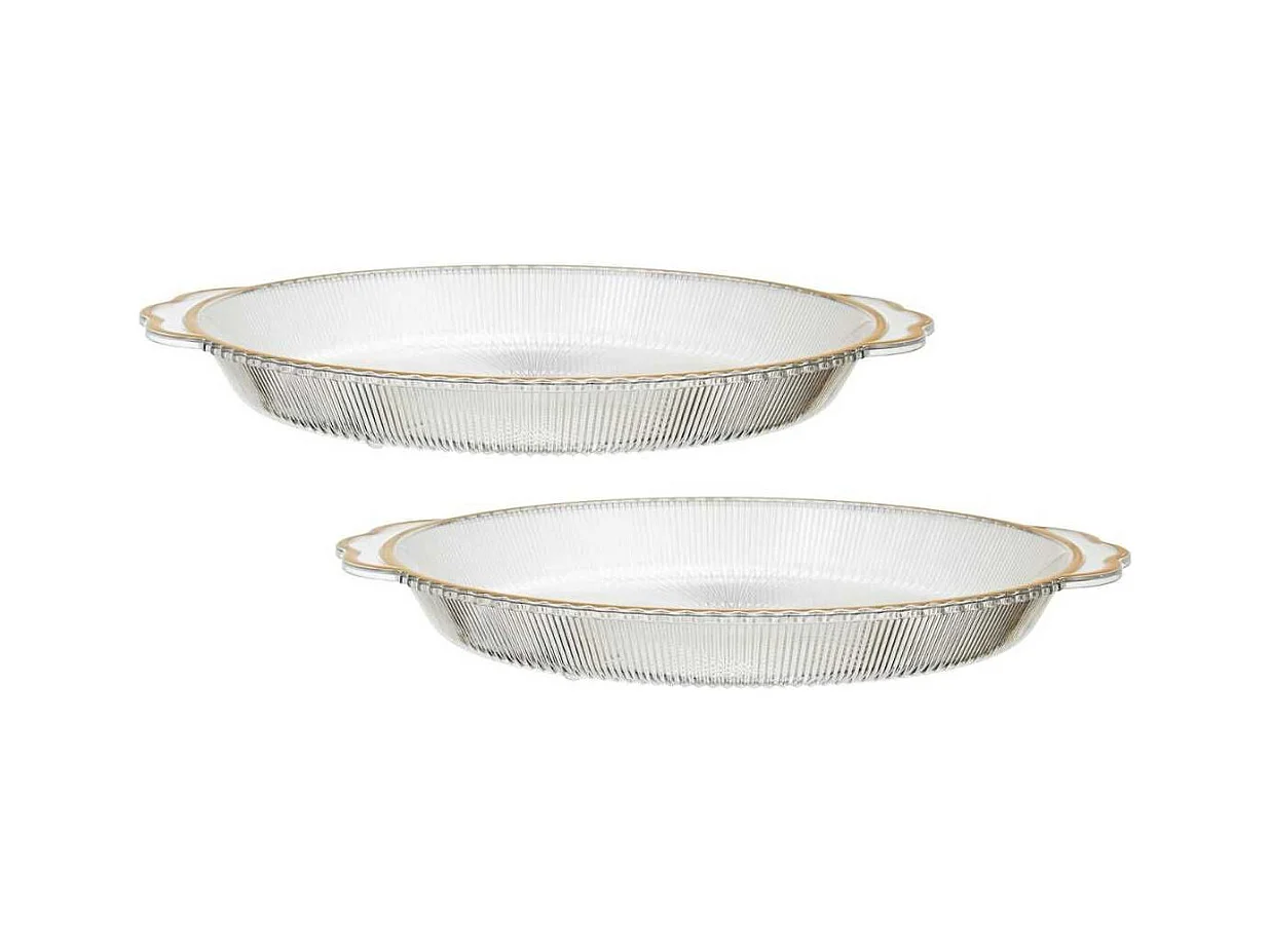 Set de 2 plats rond en plastique transparent texturé avec contour doré (L38,5 cm)