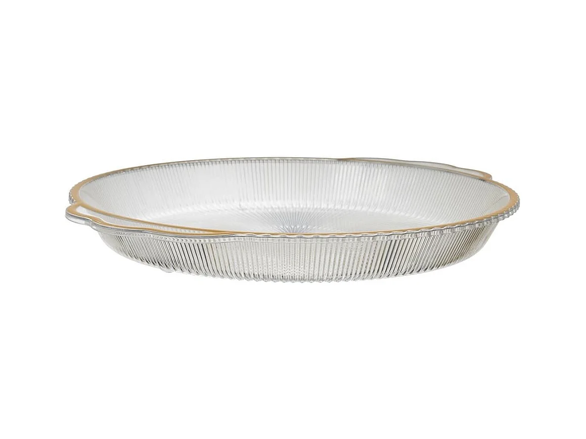 Set de 2 plats rond en plastique transparent texturé avec contour doré (L38,5 cm)