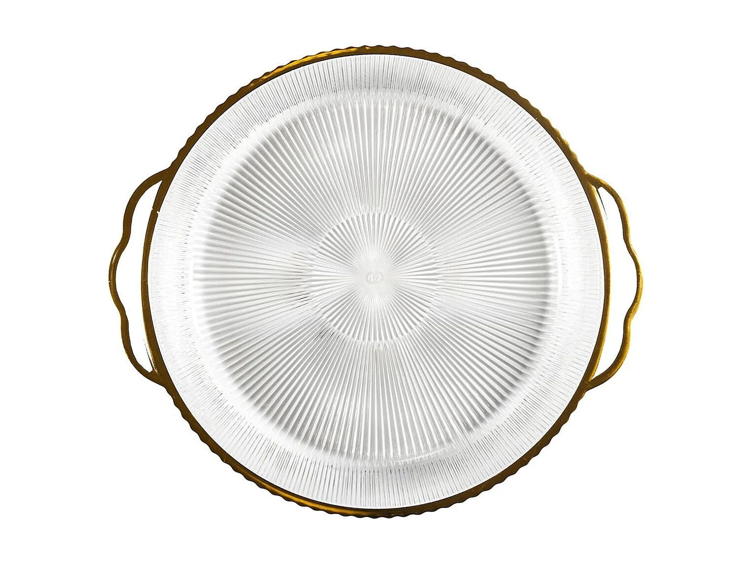 Set de 2 plats rond en plastique transparent texturé avec contour doré (L38,5 cm)