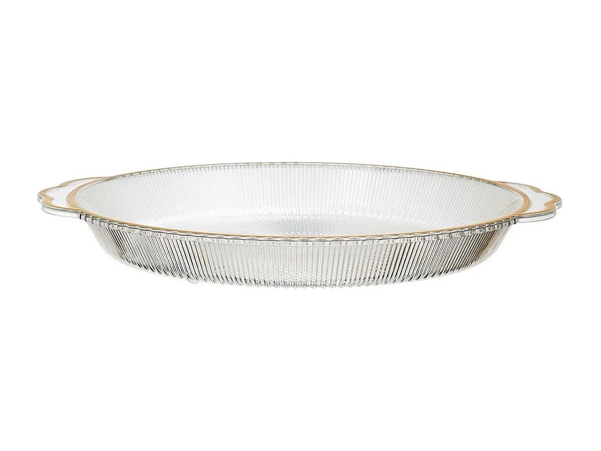 Set de 2 plats rond en plastique transparent texturé avec contour doré (L38,5 cm)