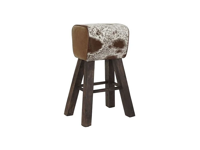Tabouret Thyann Noir Bois Marron Cuir Blanc (50 x 35 x 75 cm)