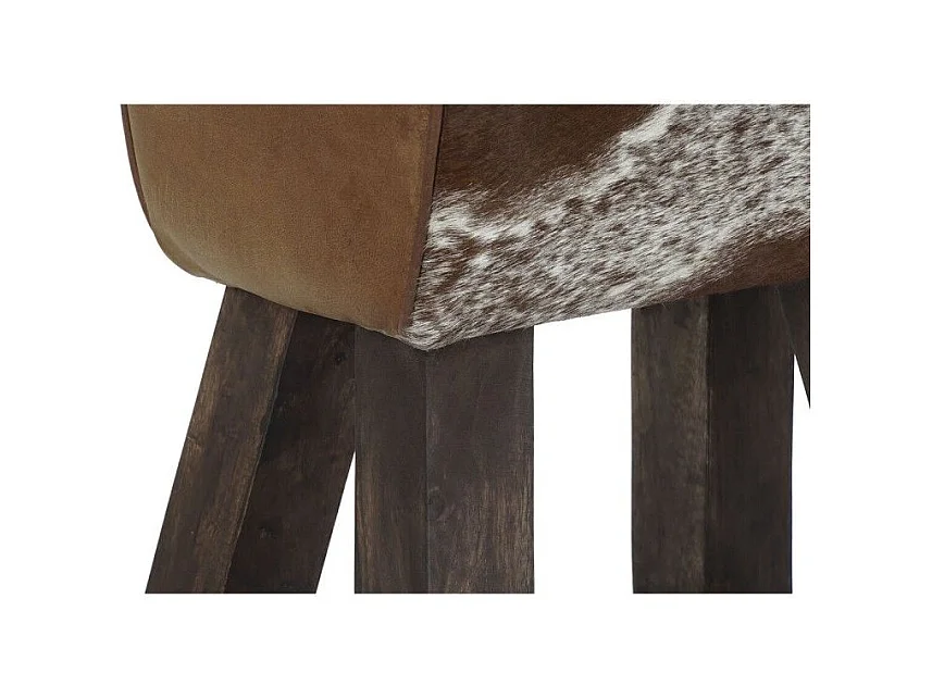 Tabouret Thyann Noir Bois Marron Cuir Blanc (50 x 35 x 75 cm)