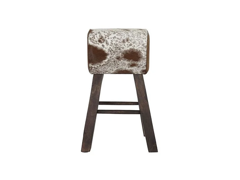 Tabouret Thyann Noir Bois Marron Cuir Blanc (50 x 35 x 75 cm)