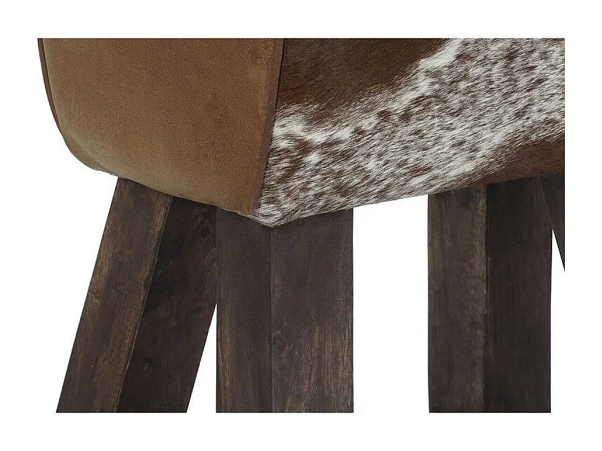 Tabouret Thyann Noir Bois Marron Cuir Blanc (50 x 35 x 75 cm)