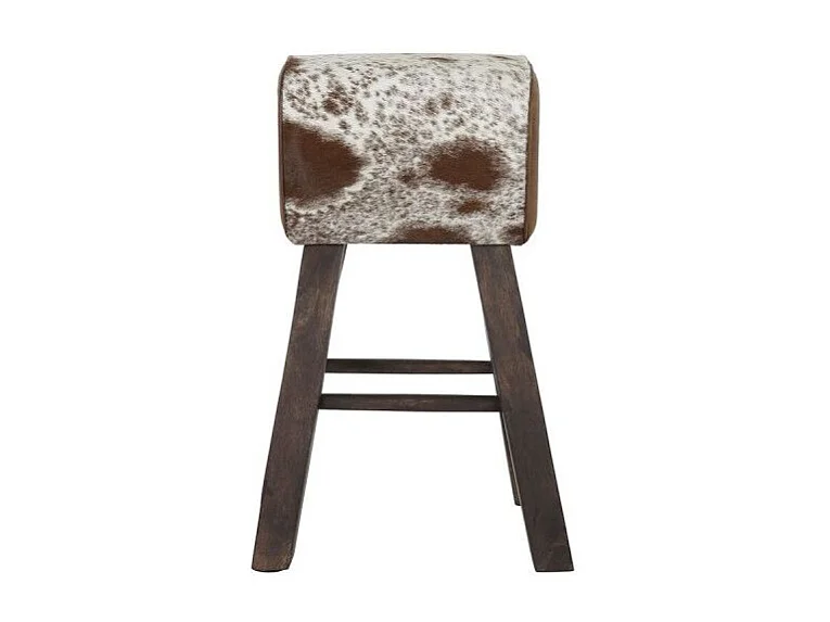 Tabouret Thyann Noir Bois Marron Cuir Blanc (50 x 35 x 75 cm)