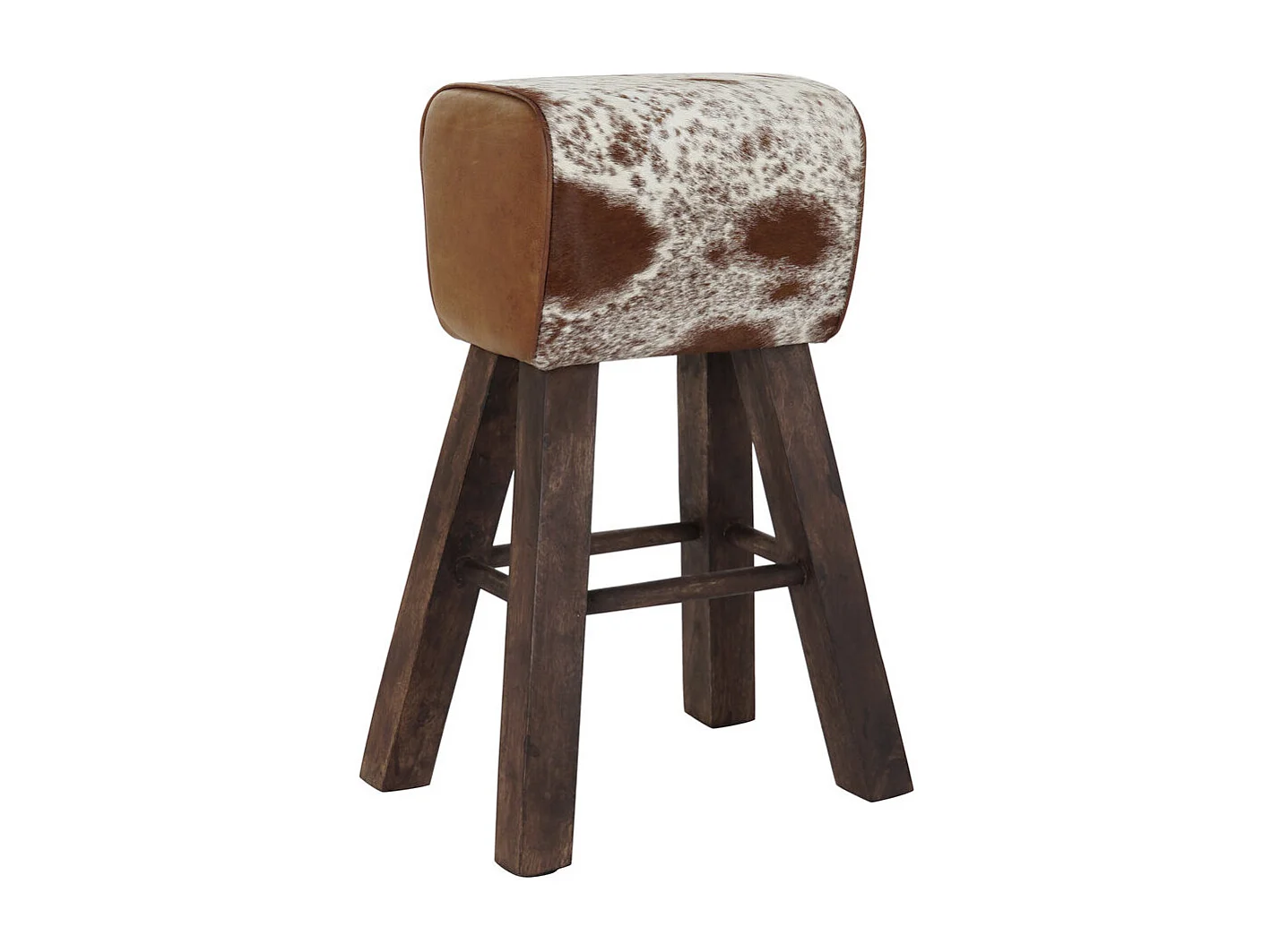 Tabouret Thyann Noir Bois Marron Cuir Blanc (50 x 35 x 75 cm)
