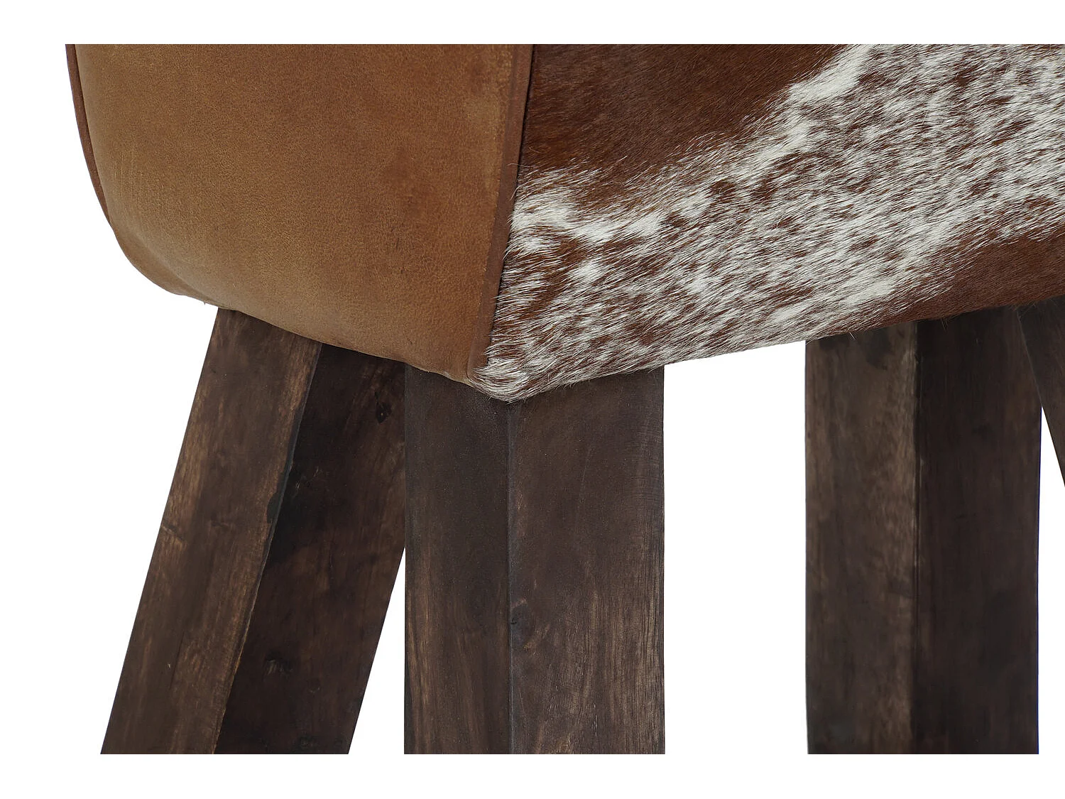 Tabouret Thyann Noir Bois Marron Cuir Blanc (50 x 35 x 75 cm)