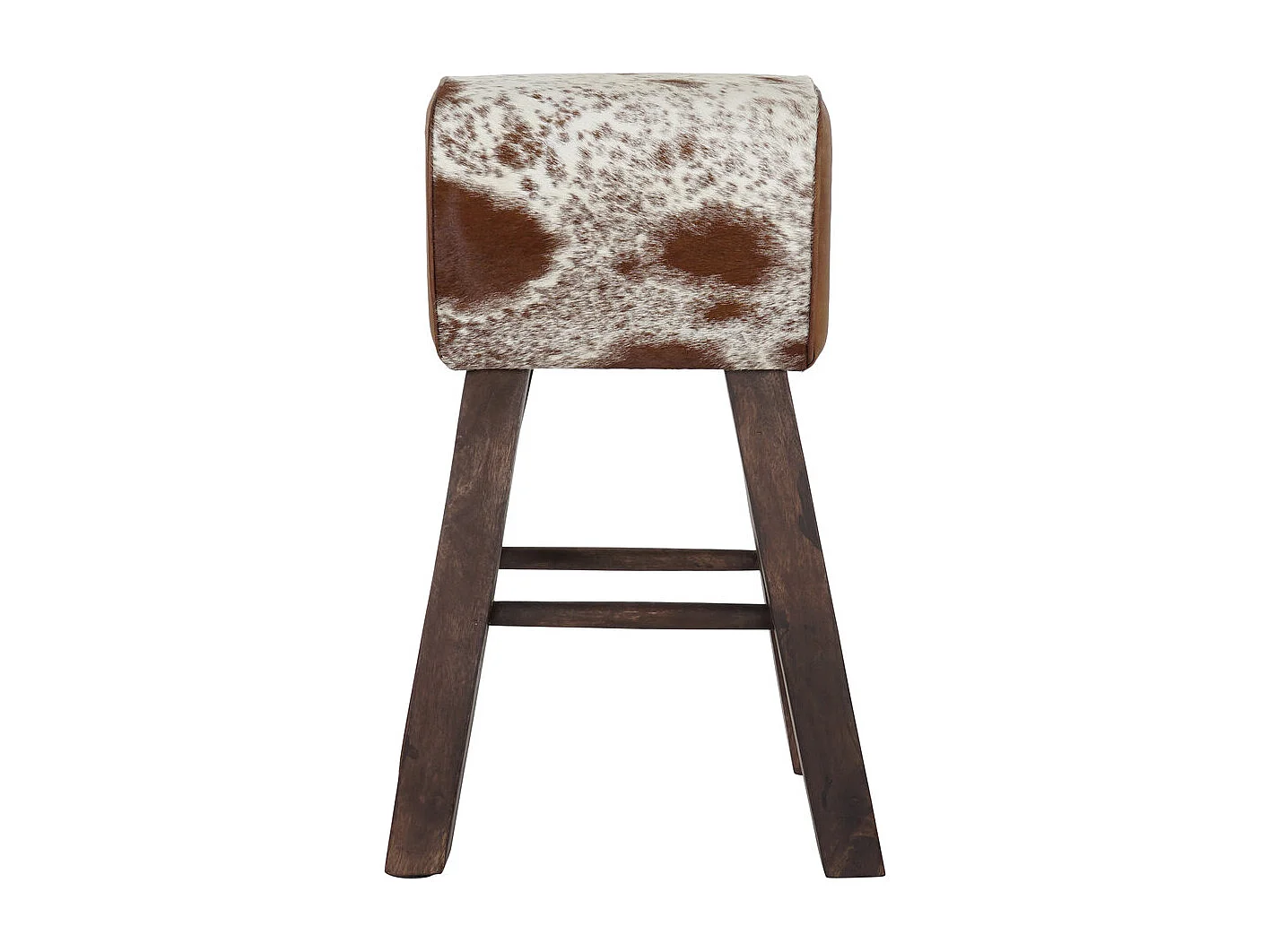 Tabouret Thyann Noir Bois Marron Cuir Blanc (50 x 35 x 75 cm)