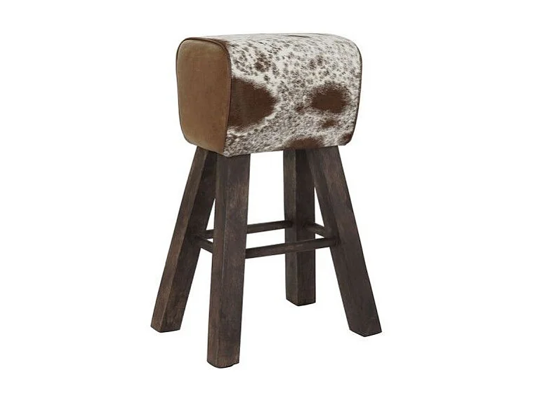 Tabouret Thyann Noir Bois Marron Cuir Blanc (50 x 35 x 75 cm)
