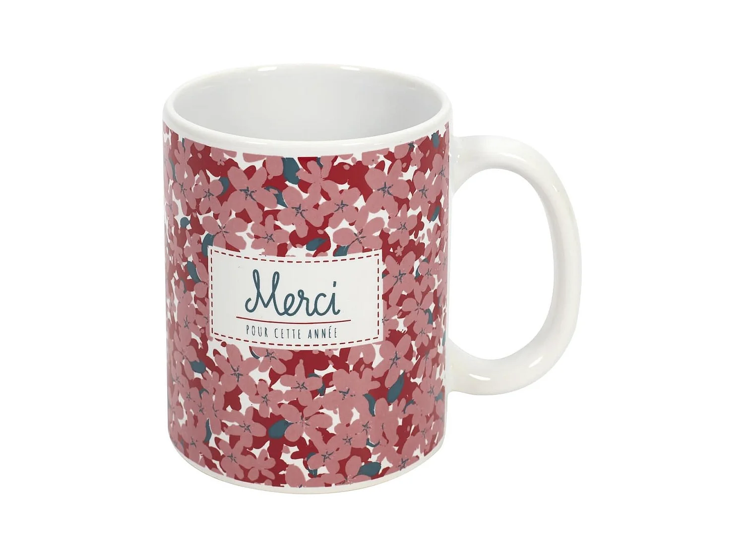 Mug céramique avec fleurs roses et inscription "Merci pour cette année" (30 cl)