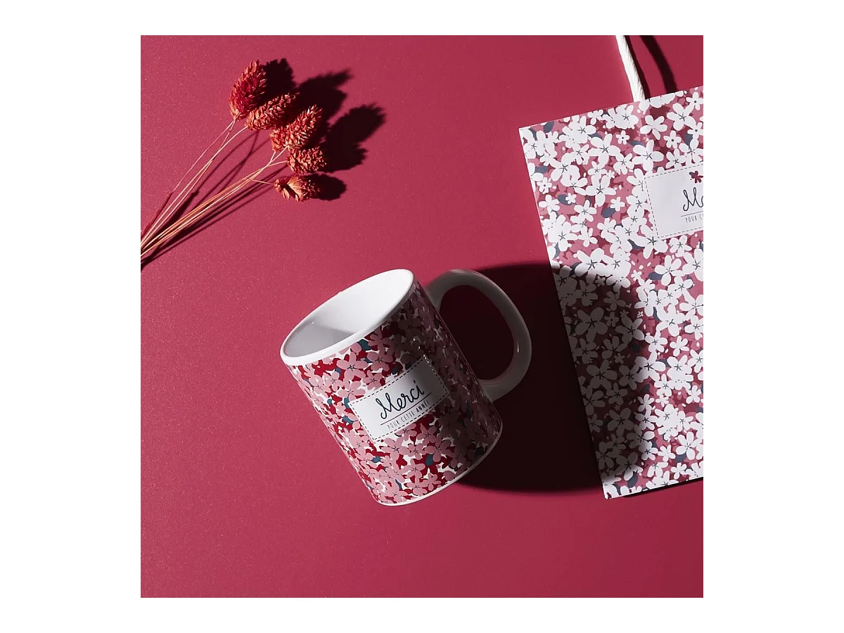 Mug céramique avec fleurs roses et inscription "Merci pour cette année" (30 cl)