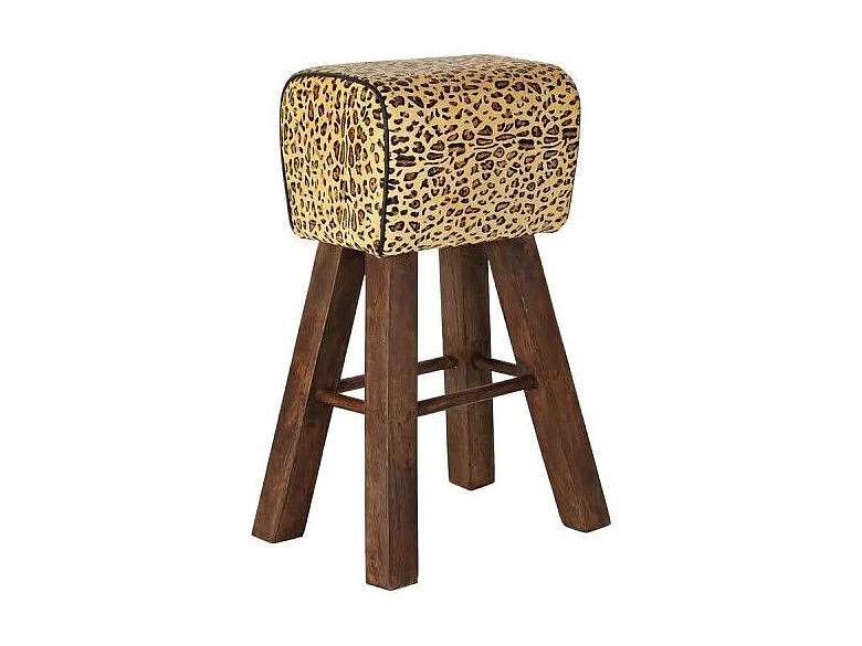 Tabouret Thyann Noir Bois Marron Cuir (43 x 35 x 75 cm)