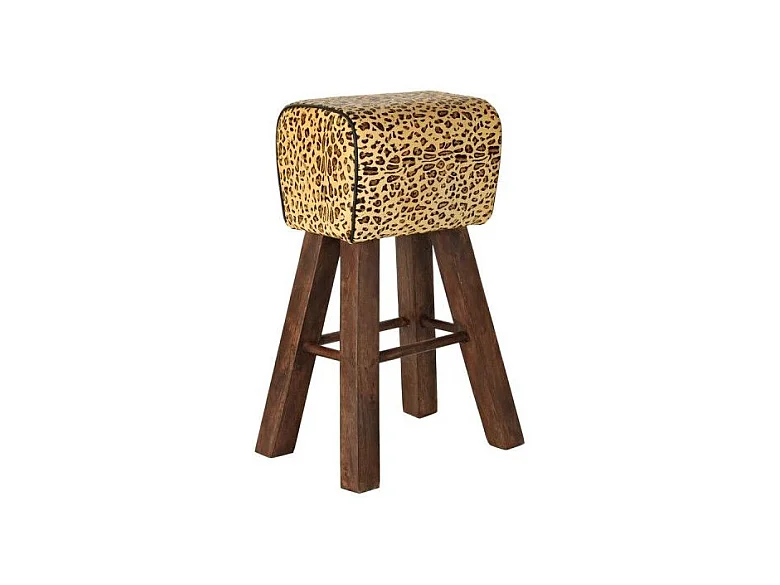 Tabouret Thyann Noir Bois Marron Cuir (43 x 35 x 75 cm)