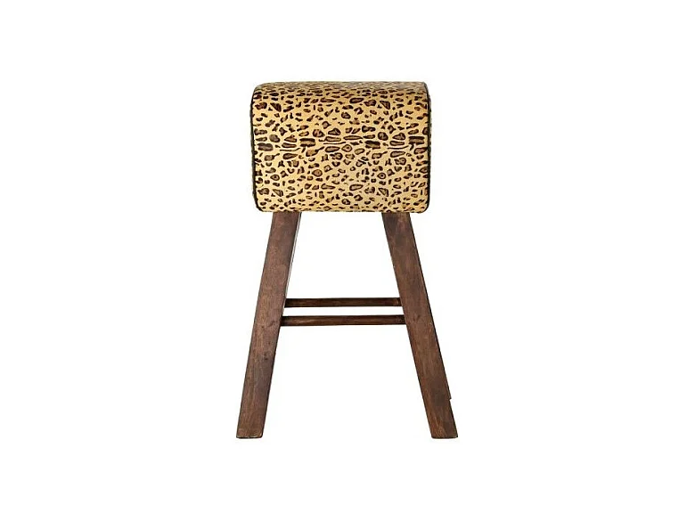Tabouret Thyann Noir Bois Marron Cuir (43 x 35 x 75 cm)
