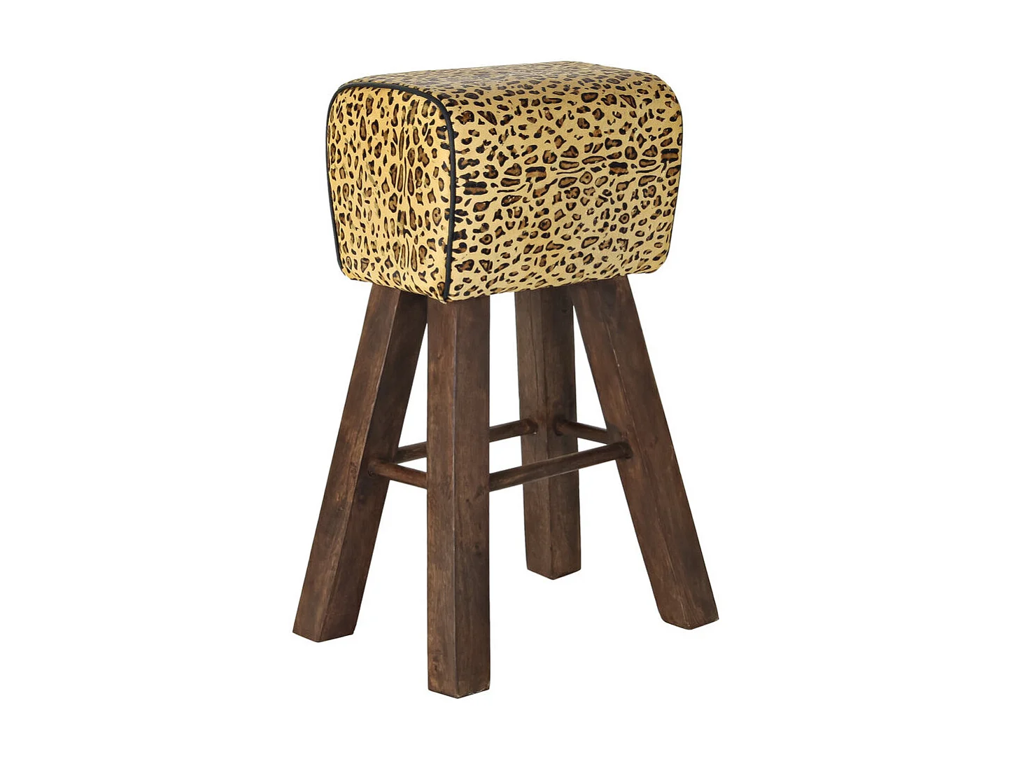 Tabouret Thyann Noir Bois Marron Cuir (43 x 35 x 75 cm)