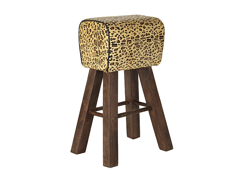 Tabouret Thyann Noir Bois Marron Cuir (43 x 35 x 75 cm)
