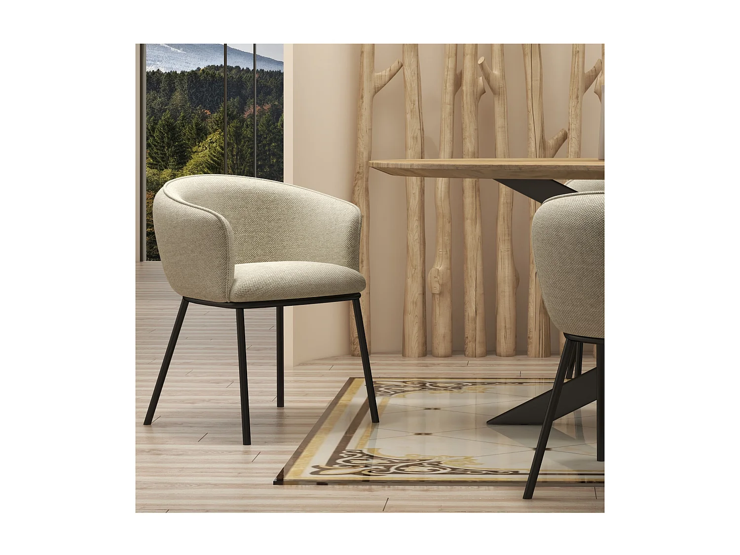 ALVIN-Fauteuil de table en tissu Luxury Grège