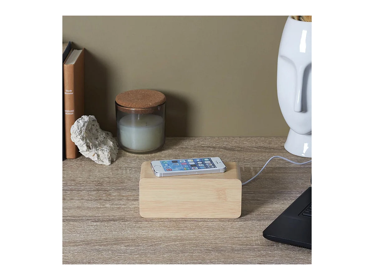 Réveil 2-en-1 Chargeur à Induction Effet Bois Clair - LEEGO