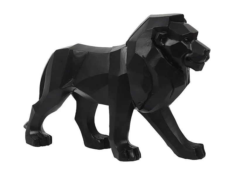 Statue lion noir style origami en polyrésine (L33 cm)