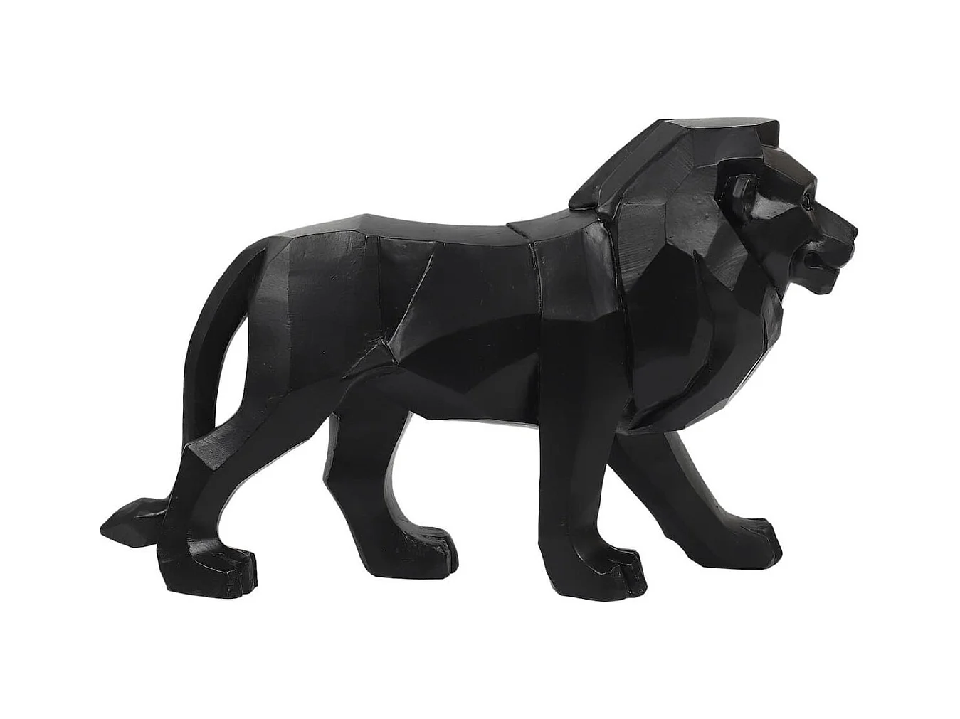 Statue lion noir style origami en polyrésine (L33 cm)
