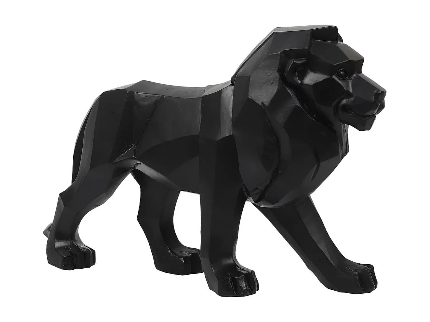 Statue lion noir style origami en polyrésine (L33 cm)