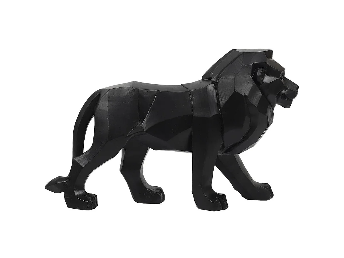 Statue lion noir style origami en polyrésine (L33 cm)