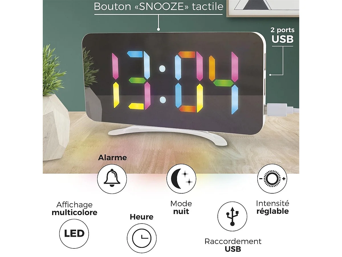 Réveil LED Miroir RGB 2 en 1 - YALOR