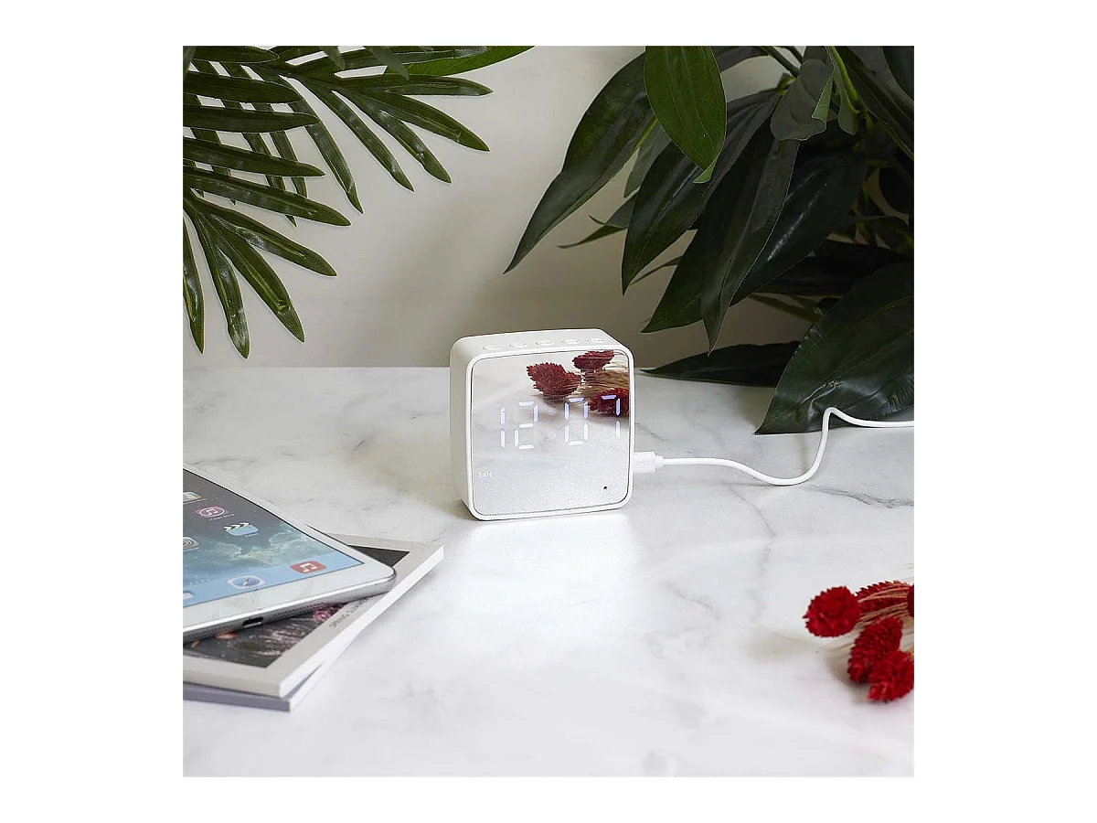 Réveil 3-en-1 Miroir et Enceinte sans Fil - MINEA