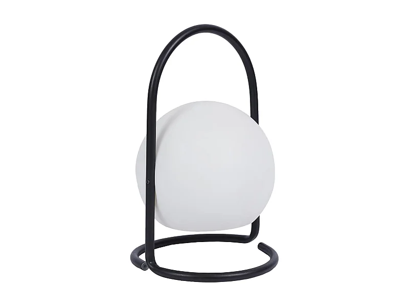 Lampe LED Boule Blanche Intérieur/Extérieur Poignée Socle Métal Noir - SANTORIN