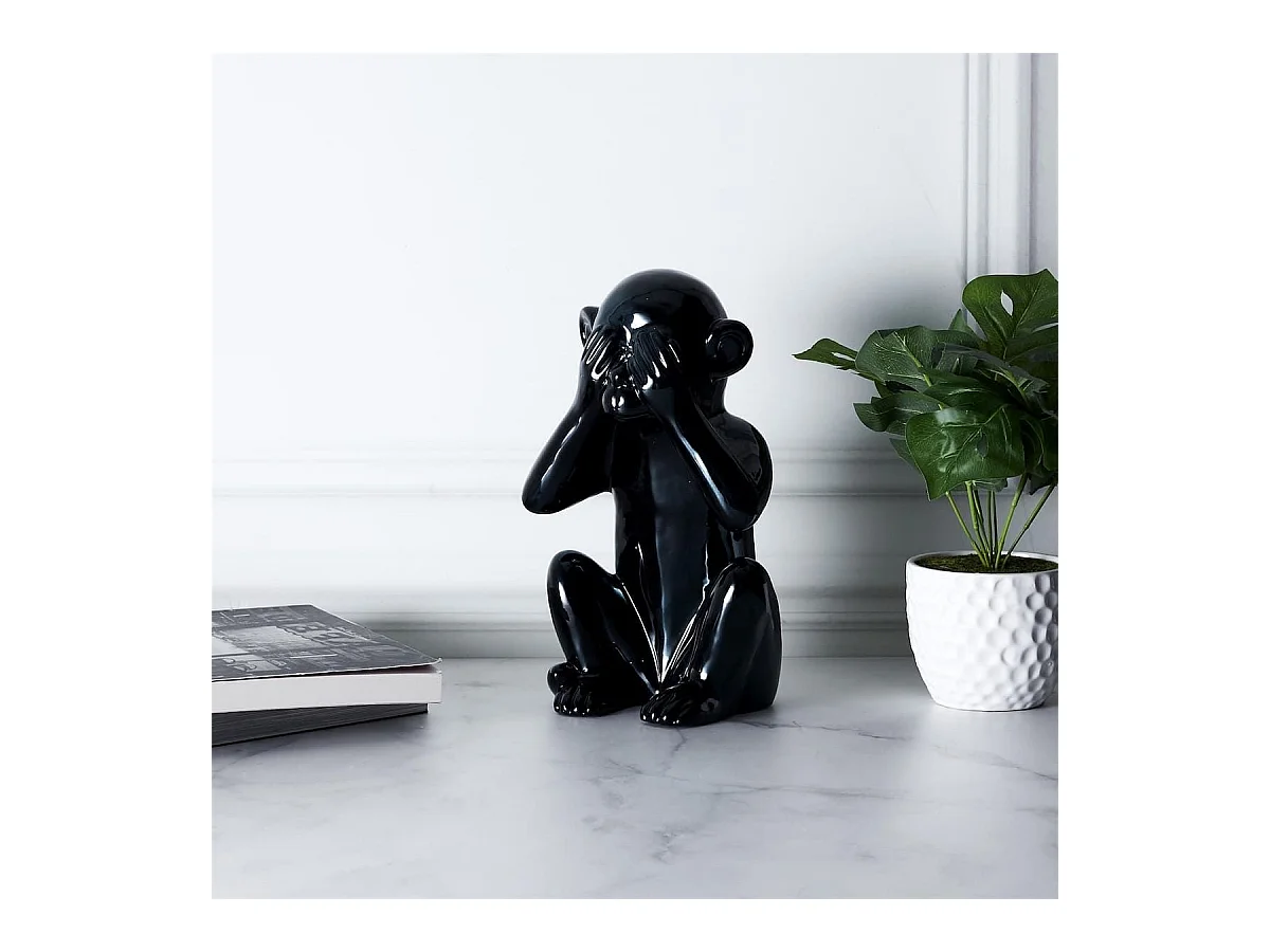 Statue noir singe de la sagesse "ne vois pas" H28cm
