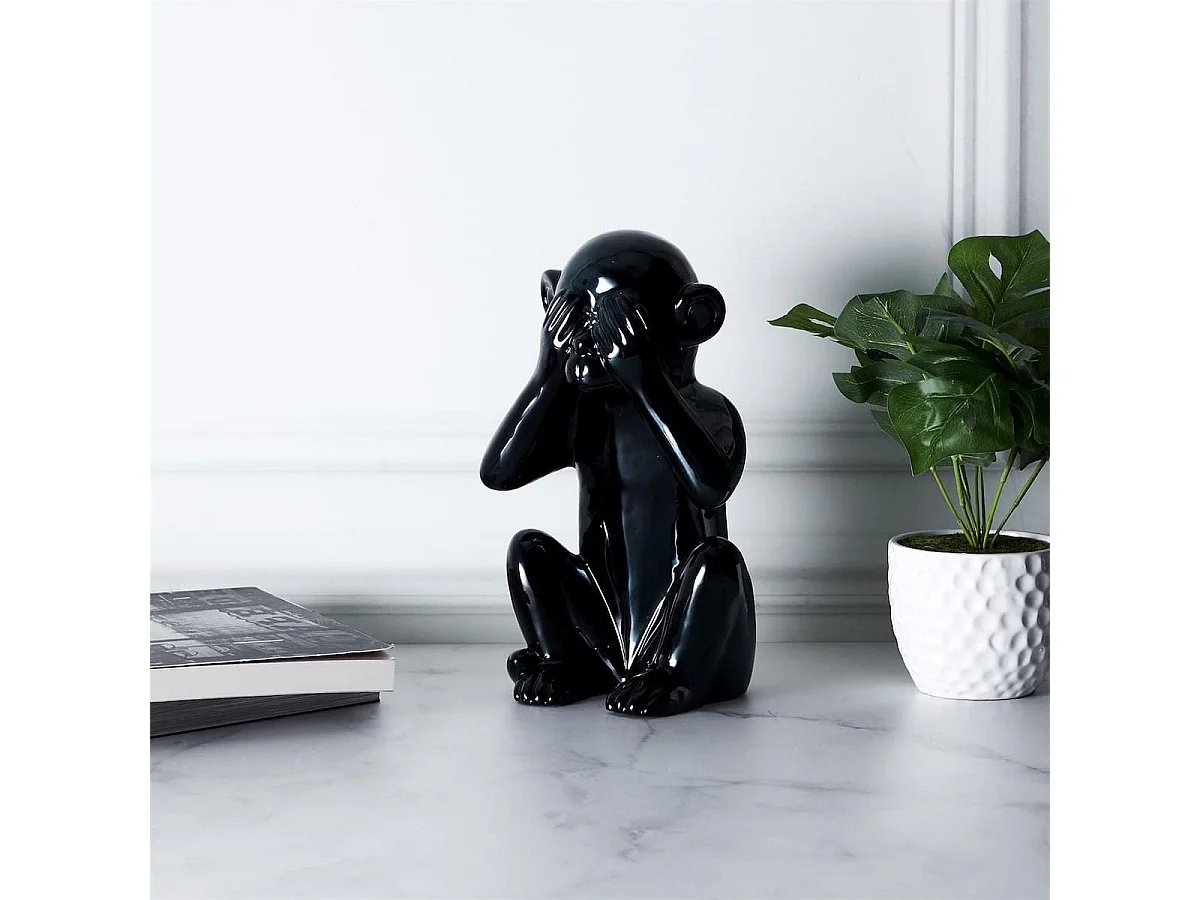 Statue noir singe de la sagesse "ne vois pas" H28cm