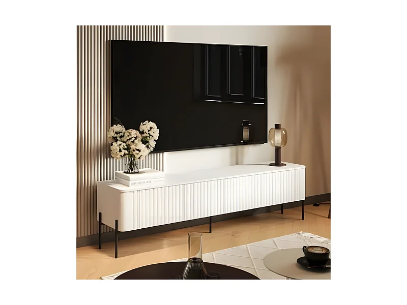 Meuble télé blanc 190 cm, 4 portes Hector