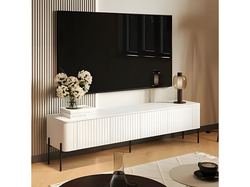 Meuble télé blanc 190 cm, 4 portes Hector