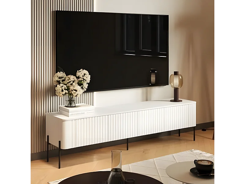 Meuble télé blanc 190 cm, 4 portes Hector