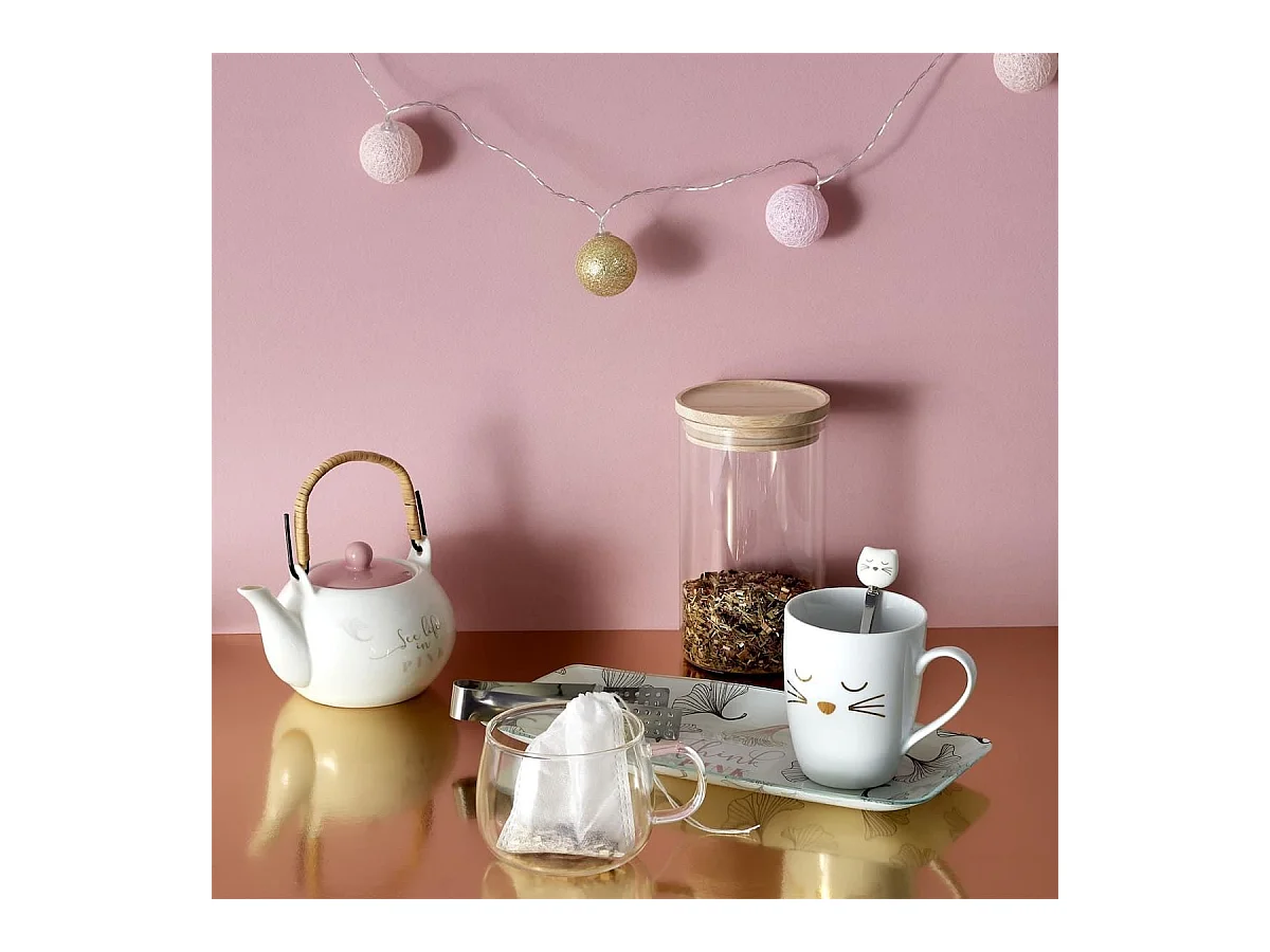 Mug chat 35cl en céramique blanc avec cuillère en inox