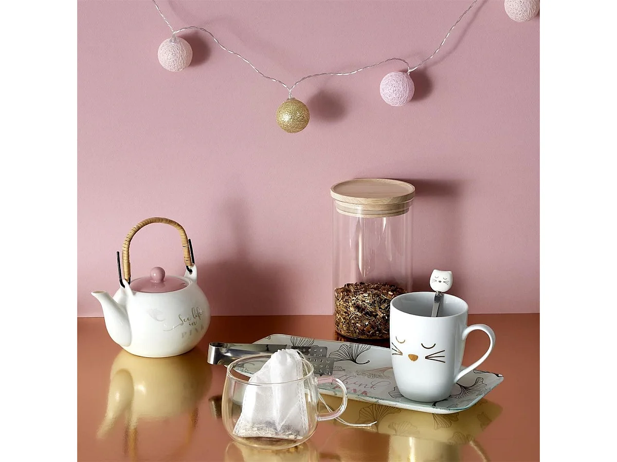 Mug chat 35cl en céramique blanc avec cuillère en inox