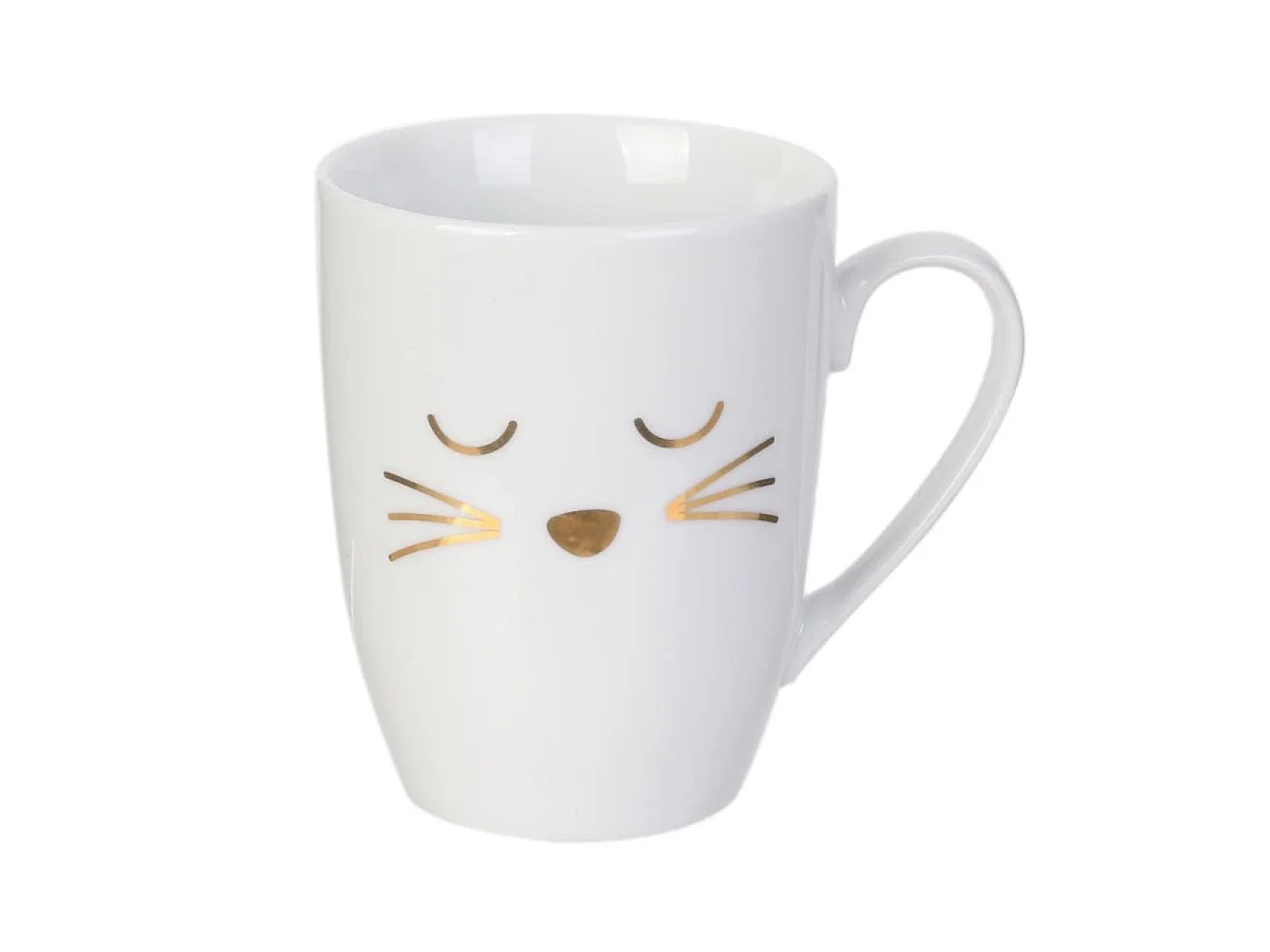 Mug chat 35cl en céramique blanc avec cuillère en inox