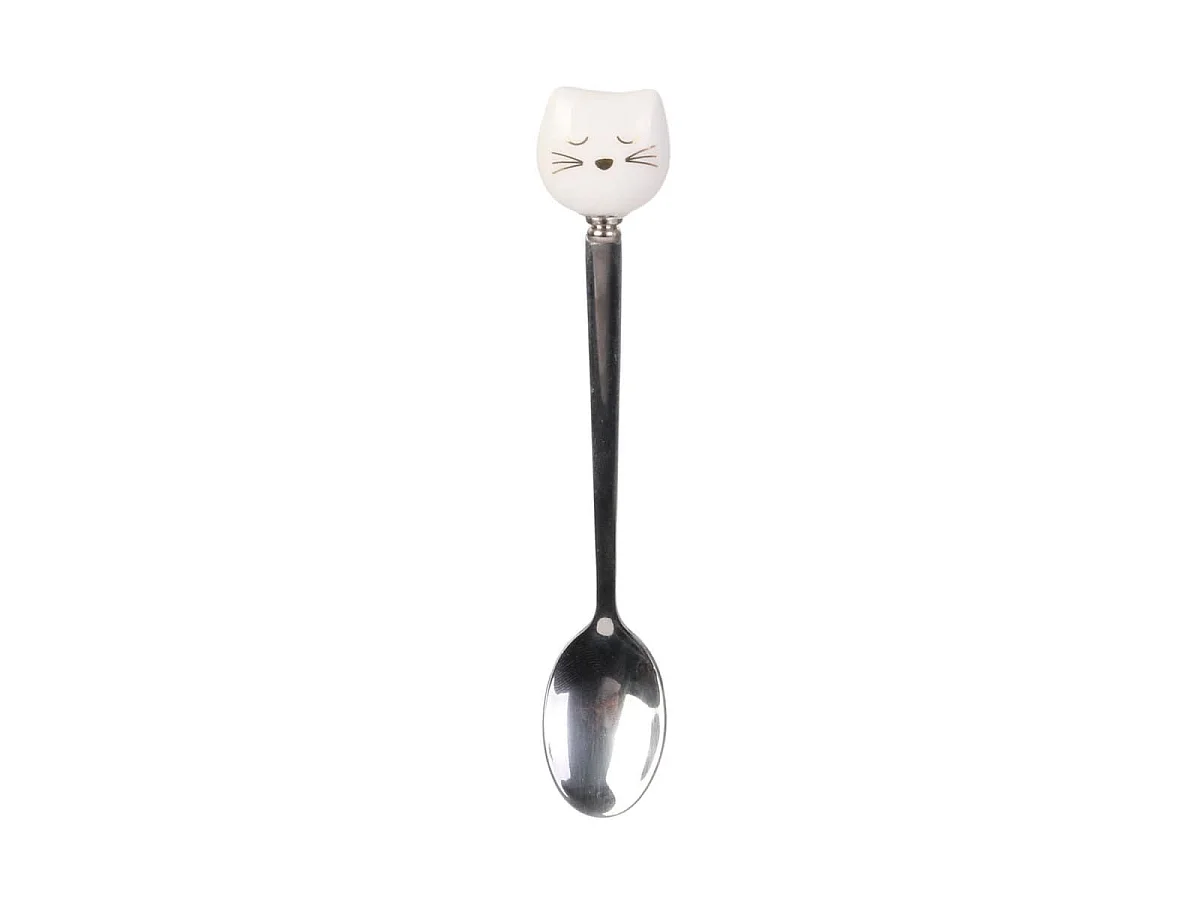 Mug chat 35cl en céramique blanc avec cuillère en inox