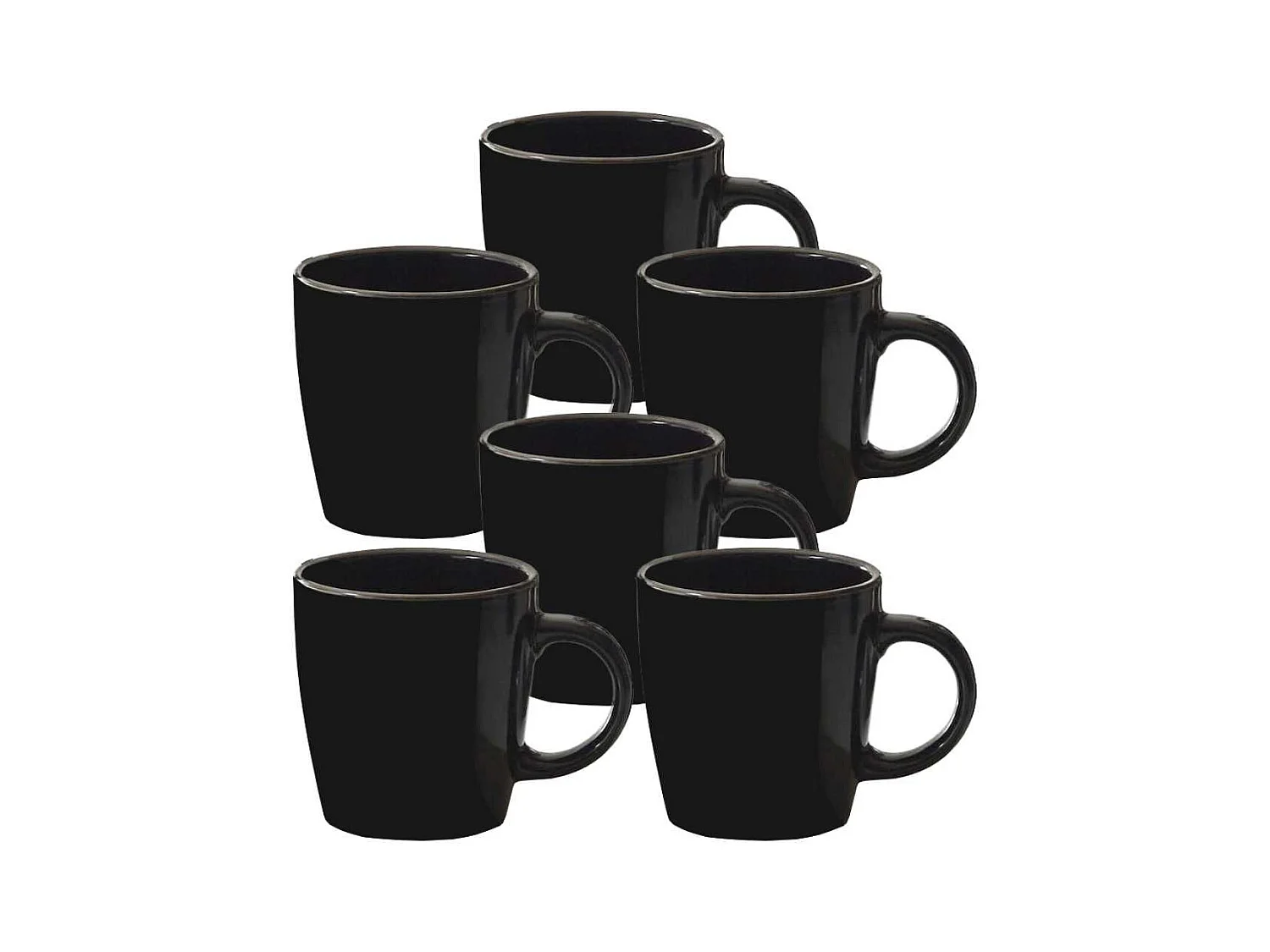 Set de 6 mugs noires en céramique avec liseré doré (Ø9,4 cm) - EBENE
